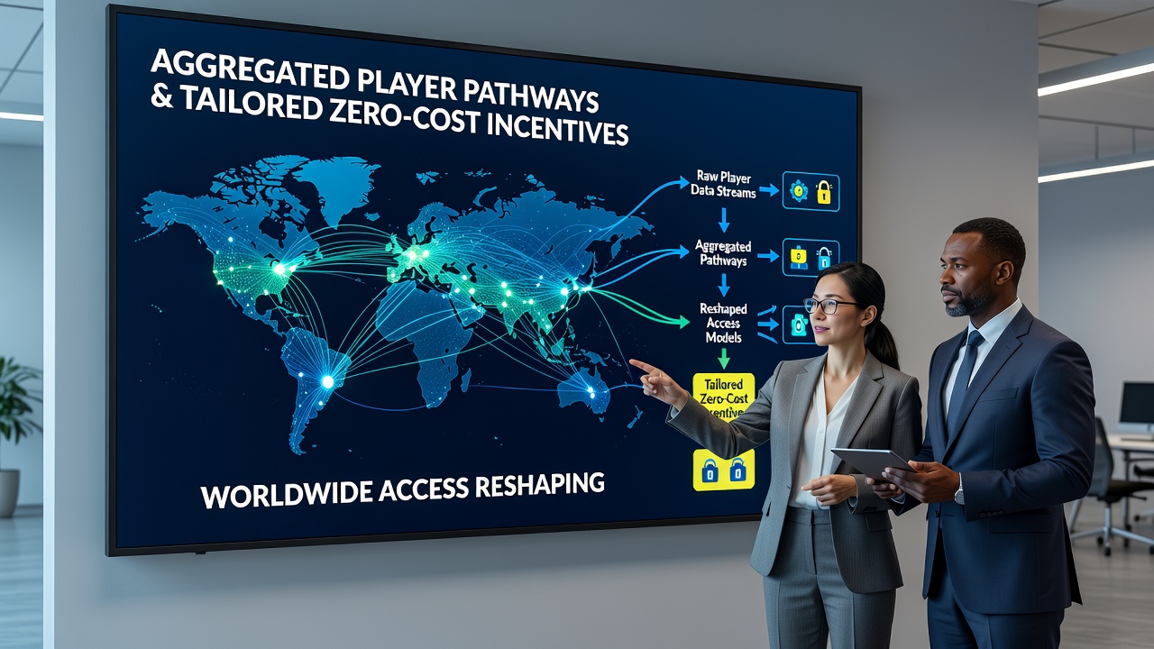 Infographic showing aggregated player pathways linking to customized no-deposit bonuses on worldwide betting platforms