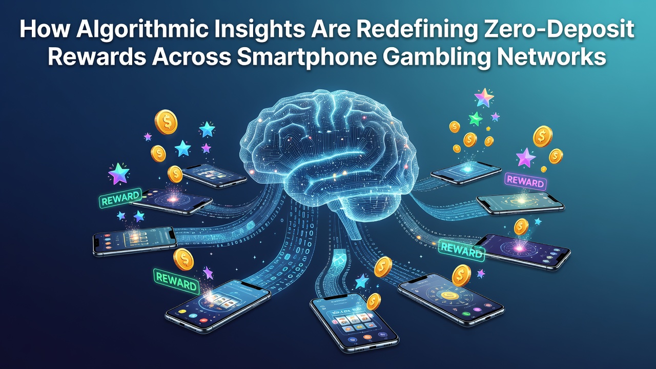 Smartphone displaying a mobile casino app interface with algorithmic reward notifications and zero-deposit bonus indicators