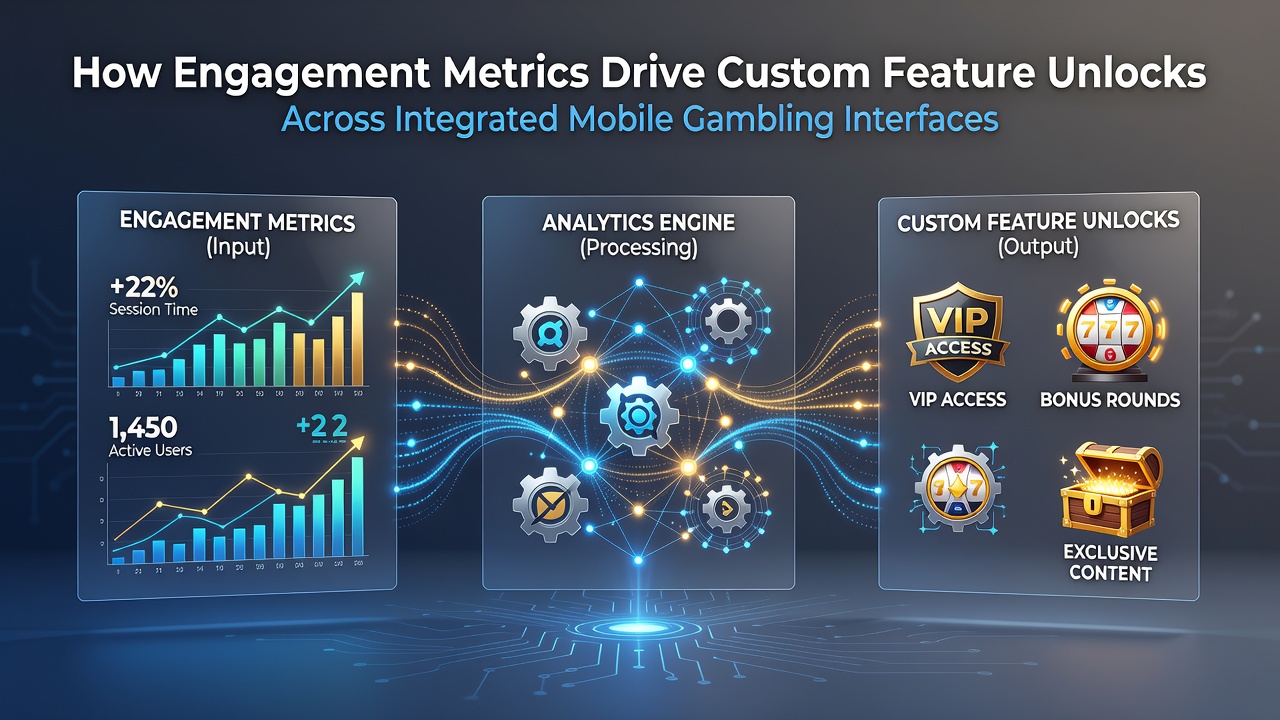 Mobile gambling app interface displaying engagement metrics and feature unlock progress on a smartphone screen