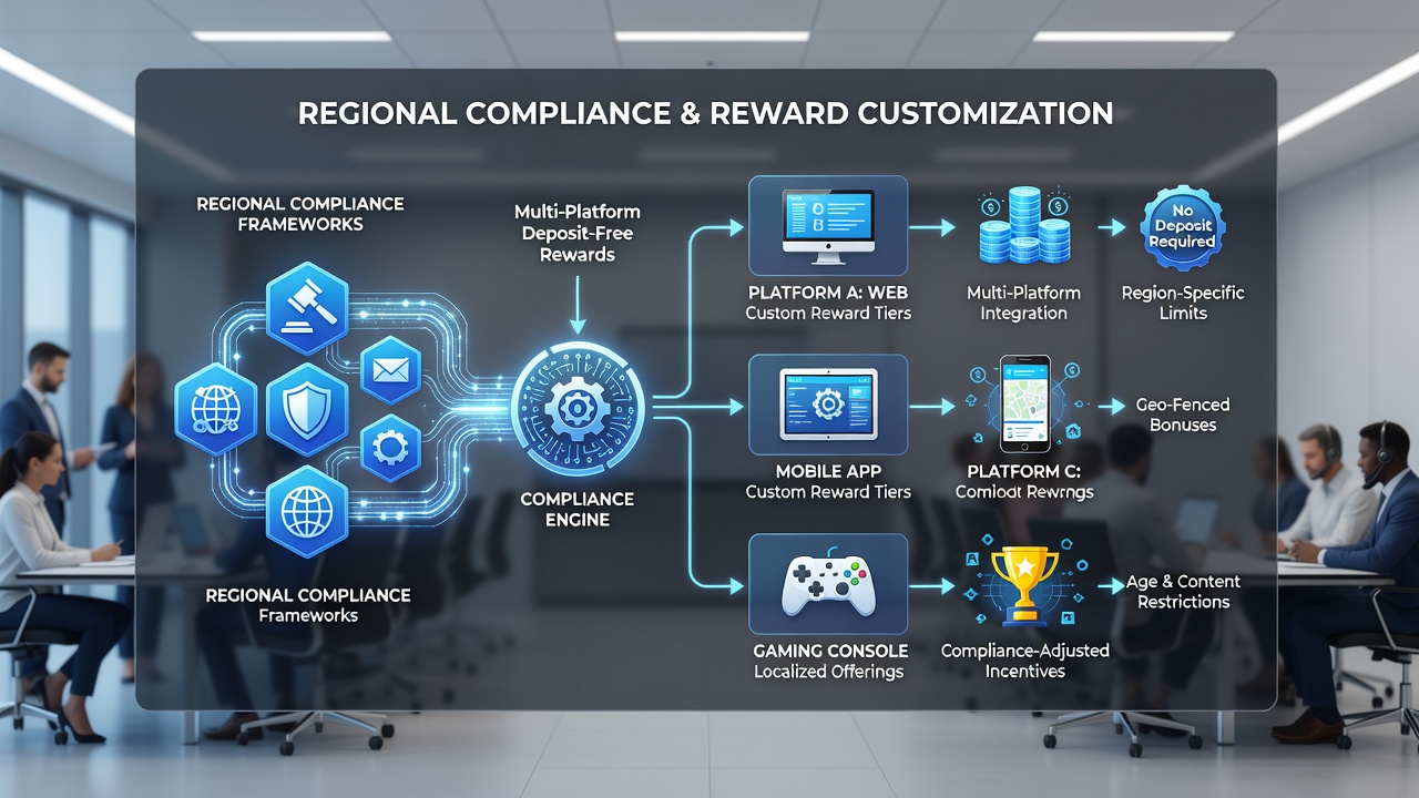 Multi-platform gaming dashboard showing compliance filters and reward customization options