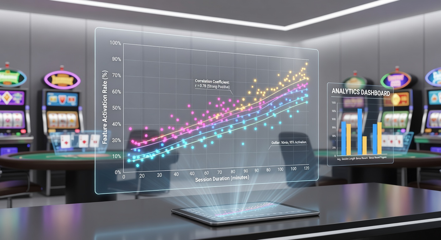 Data visualization showing session duration trends alongside feature activation metrics in virtual casino platforms