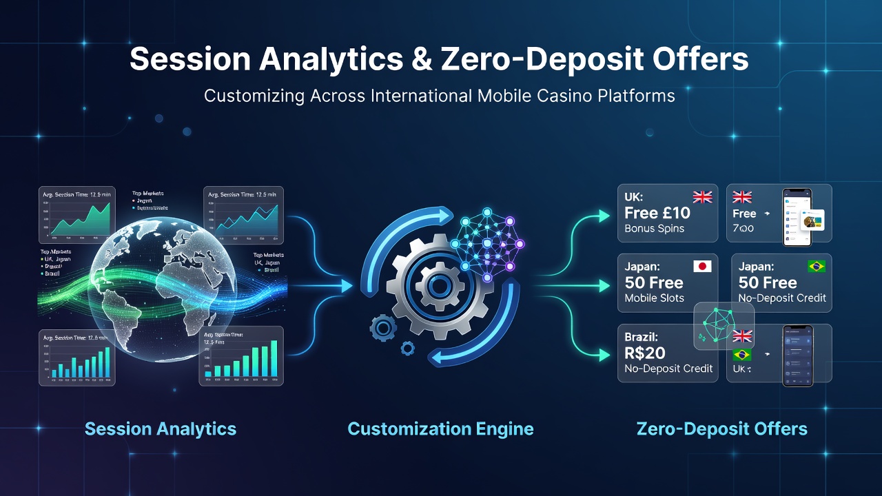 Dashboard displaying session analytics metrics from mobile casino platforms including duration and game preferences