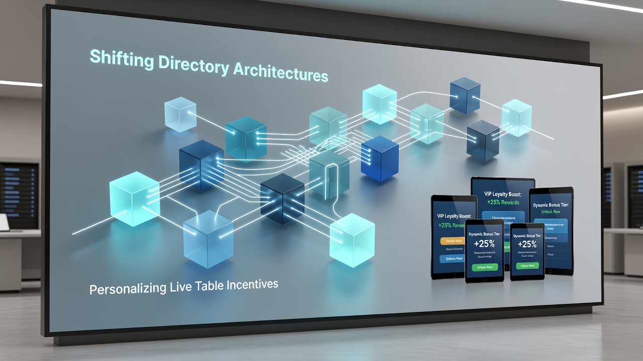 Illustration of mobile interface showing personalized live table bonuses generated through updated directory architectures