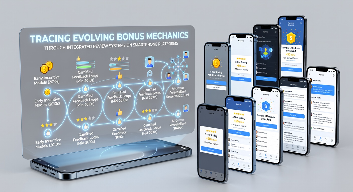 Smartphone screen displaying app review interface with bonus mechanics highlights